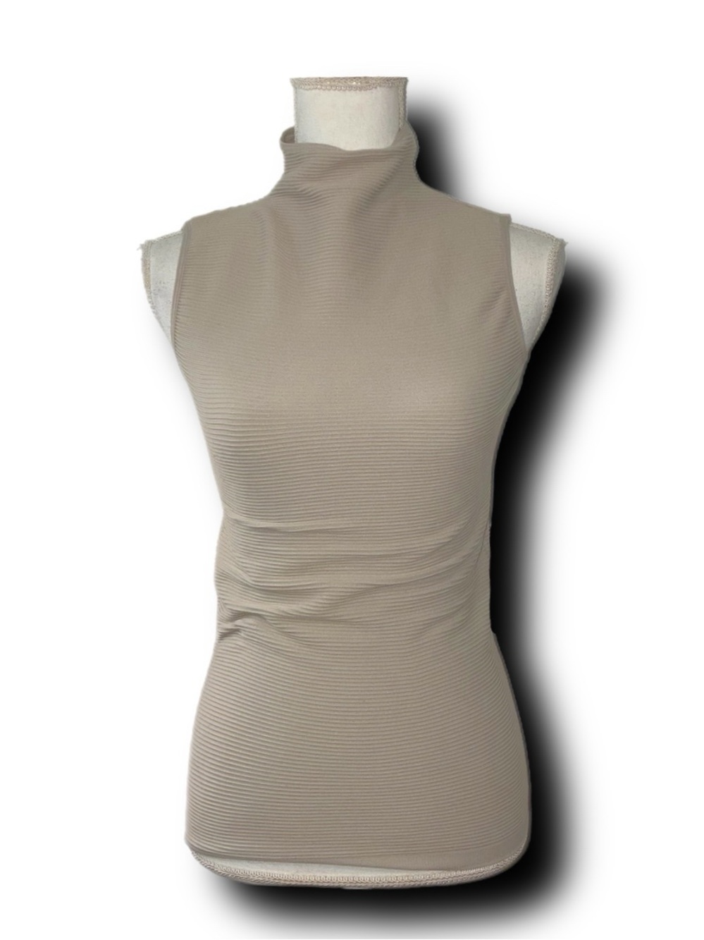 Babaton Sleeveless Stretchy Ribbed Turtleneck Top in Taupe Neutral Base Layer